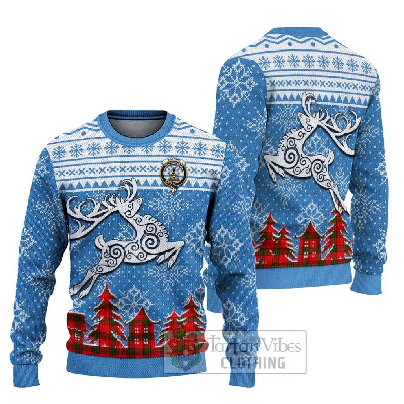 Maxtone Clan Christmas Ugly Sweater Celtic Reindeer Style Velvet Chenille Corduroy