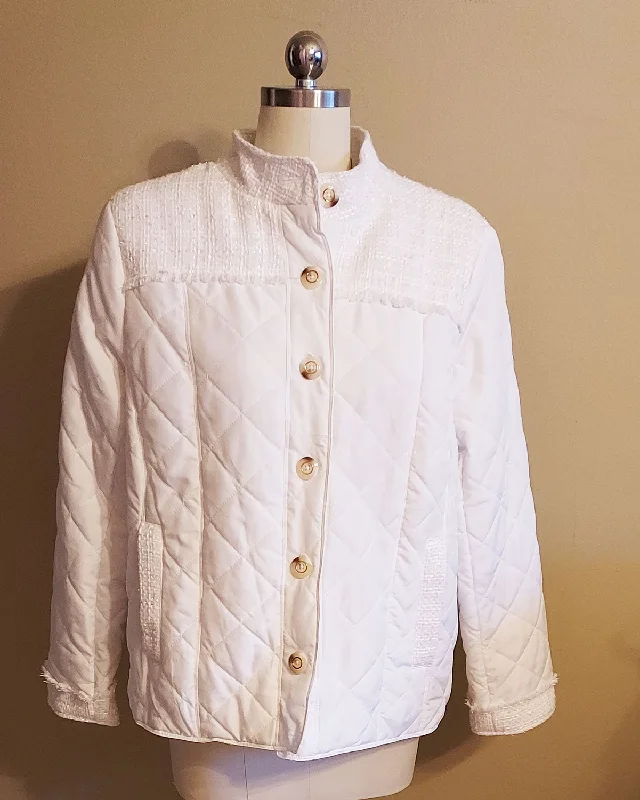*  NEW W TAG -CHICO'S QUILTED PUFF TWEED JACKET OUTERWEAR ECRU OFF WHITE SIZE 2 Wool Jacket Cashmere Jacket Tweed Jacket