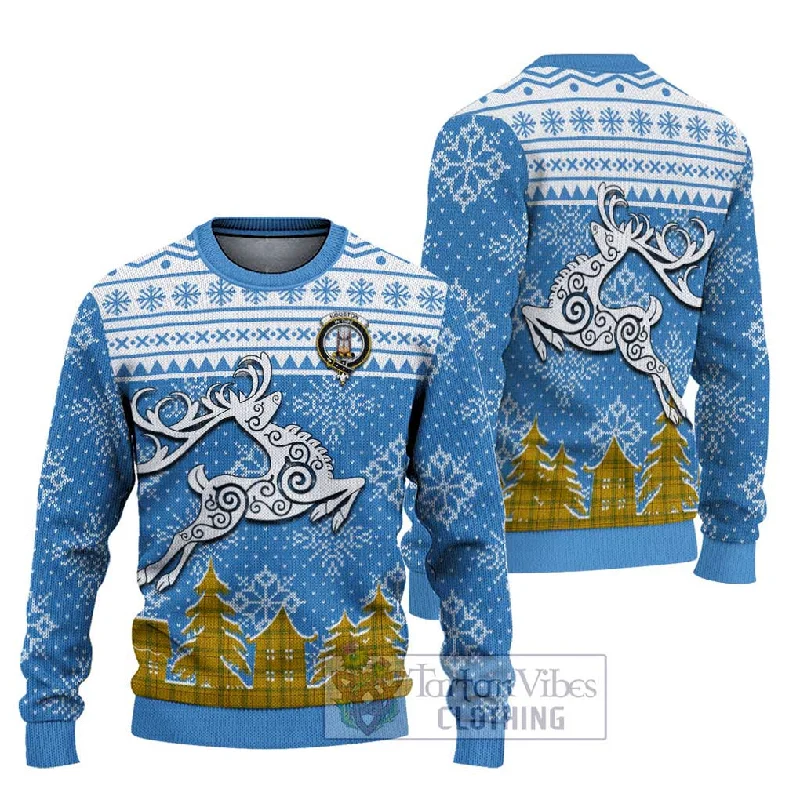 Houston Clan Christmas Ugly Sweater Celtic Reindeer Style Striped Floral Plaid