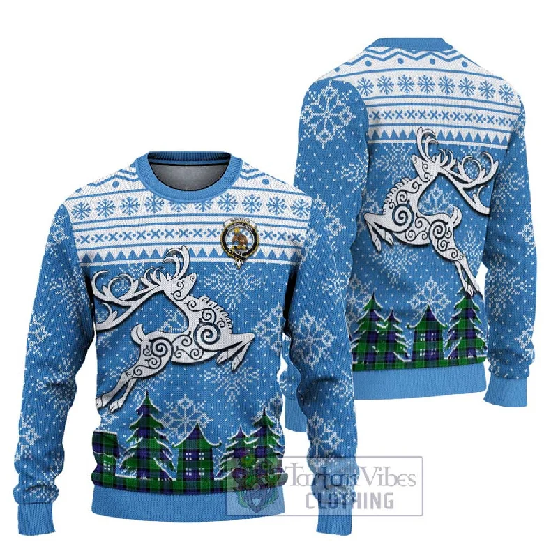 Monteith Clan Christmas Ugly Sweater Celtic Reindeer Style Oversized Loose Flowy