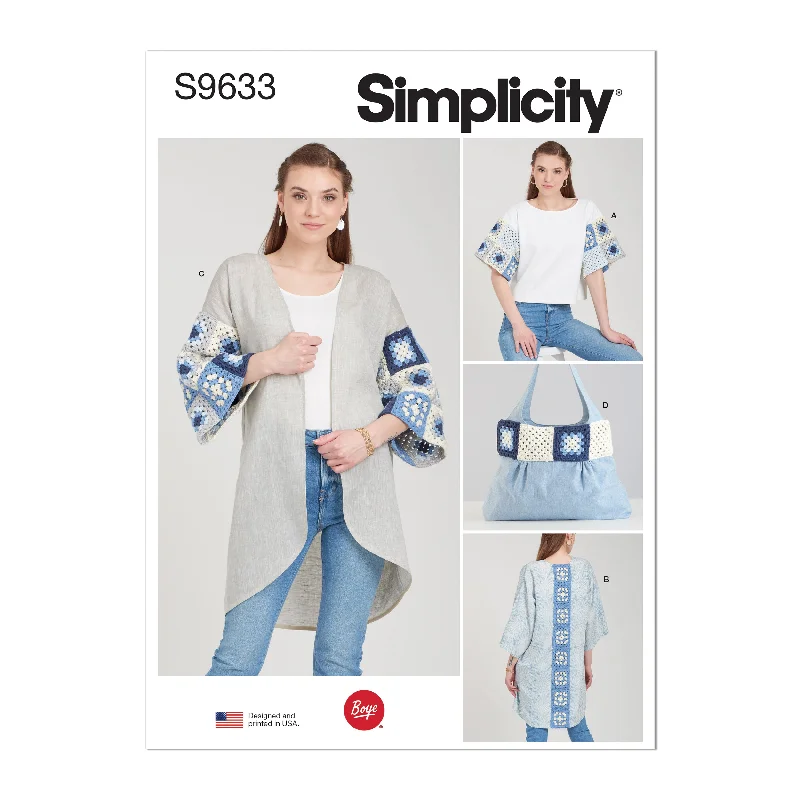 Simplicity Pattern S9633A Misses' Crochet Top Jacket & Bag Herringbone Jacket Checkered Jacket Solid Jacket