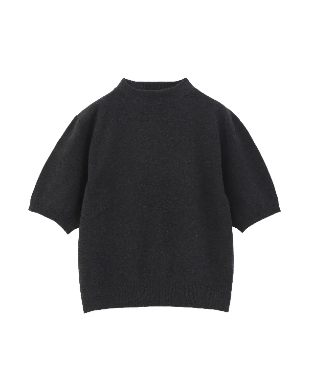 stretch organic cotton bottle-neck sweater Embroidered Appliqued Beaded