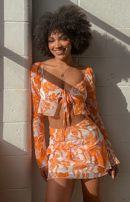 Jayella Orange Floral Mini Skirt wool skirt thick