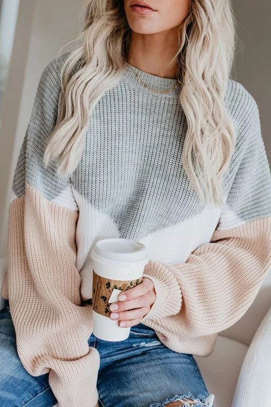 LONG SLEEVE COLOR BLOCK STRIPED LOOSE SWEATER Sweater Knitwear Pullover