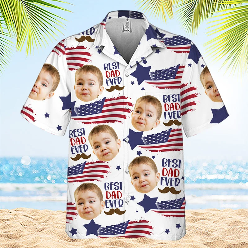 Custom Photo Best Dad Ever - Family Personalized Custom Unisex Patriotic Hawaiian Shirt - Father's Day, Independence Day, 4th Of July, Birthday Gift For Dad