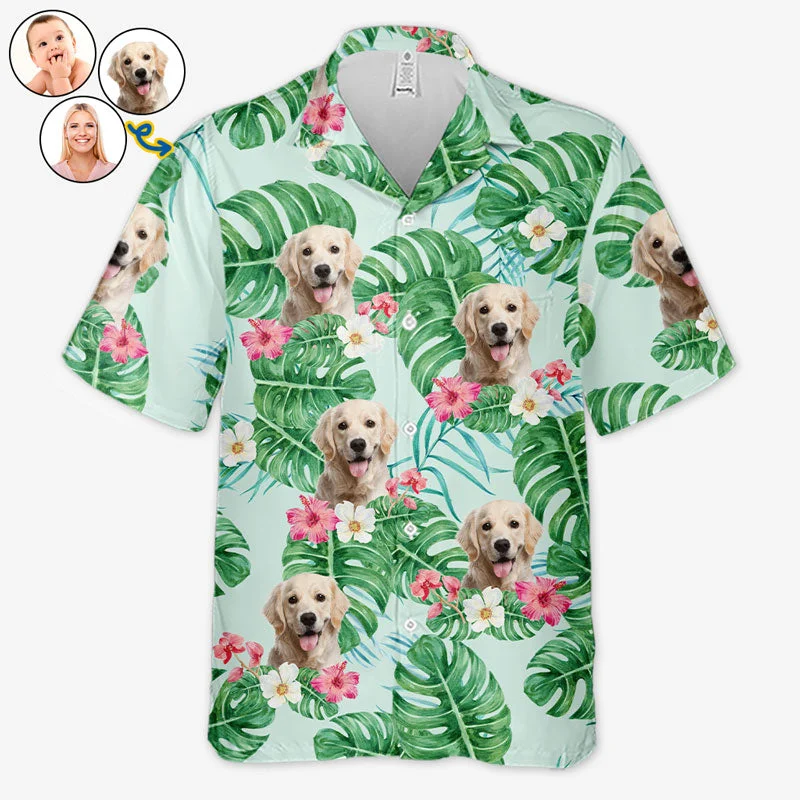 Custom Photo Colorful Leaves Summer Vibe - Dog & Cat Personalized Custom Unisex Tropical Hawaiian Aloha Shirt - Summer Vacation Gift, Gift For Pet Owners, Pet Lovers