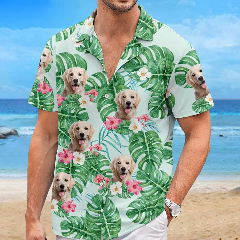 Custom Photo Colorful Leaves Summer Vibe - Dog & Cat Personalized Custom Unisex Tropical Hawaiian Aloha Shirt - Summer Vacation Gift, Gift For Pet Owners, Pet Lovers