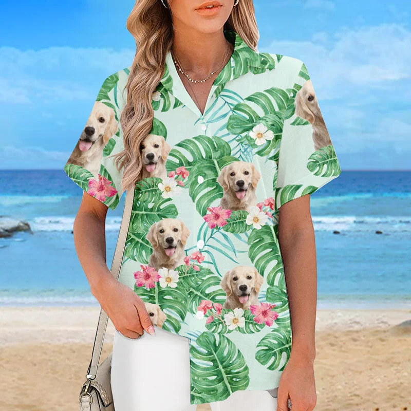 Custom Photo Colorful Leaves Summer Vibe - Dog & Cat Personalized Custom Unisex Tropical Hawaiian Aloha Shirt - Summer Vacation Gift, Gift For Pet Owners, Pet Lovers