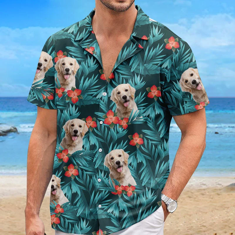 Custom Photo Colorful Tropical Flowers And Leaves Pattern - Dog & Cat Personalized Custom Unisex Tropical Hawaiian Aloha Shirt - Summer Vacation Gift, Gift For Pet Owners, Pet Lovers