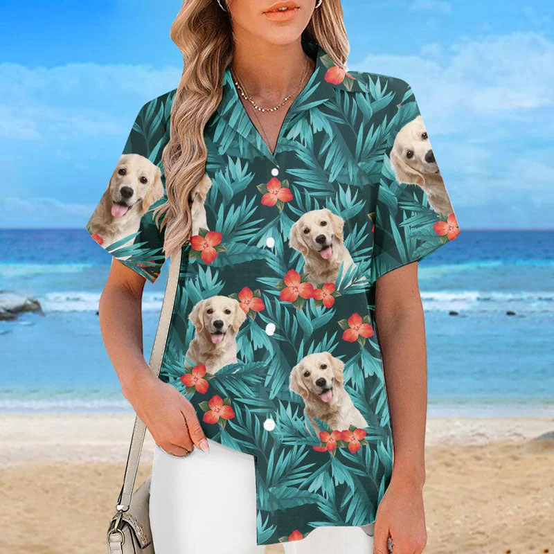 Custom Photo Colorful Tropical Flowers And Leaves Pattern - Dog & Cat Personalized Custom Unisex Tropical Hawaiian Aloha Shirt - Summer Vacation Gift, Gift For Pet Owners, Pet Lovers