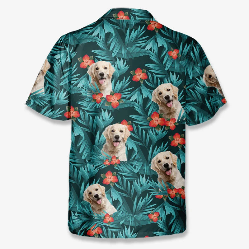 Custom Photo Colorful Tropical Flowers And Leaves Pattern - Dog & Cat Personalized Custom Unisex Tropical Hawaiian Aloha Shirt - Summer Vacation Gift, Gift For Pet Owners, Pet Lovers