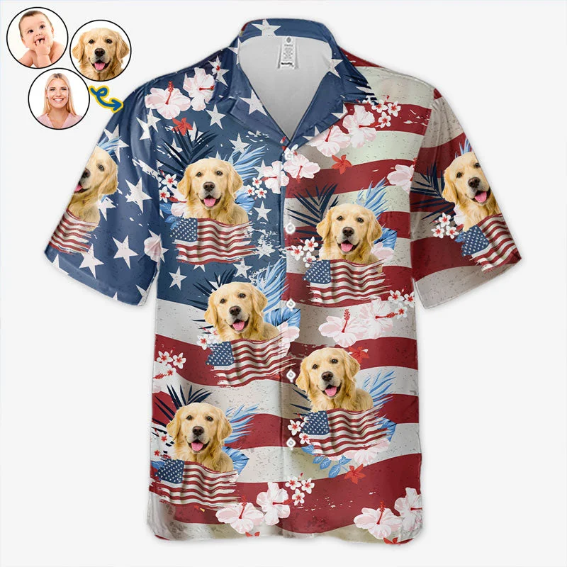 Custom Photo I Need Vitamin Sea - Dog & Cat Personalized Custom Unisex Patriotic Tropical Hawaiian Aloha Shirt - Independence Day, 4th Of July, Summer Vacation Gift, Gift For Pet Owners, Pet Lovers