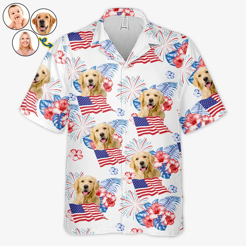 Custom Photo Roll Out Those Crazy Days Of Summer - Dog & Cat Personalized Custom Unisex Patriotic Tropical Hawaiian Aloha Shirt - Independence Day, 4th Of July, Summer Vacation Gift, Gift For Pet Owners, Pet Lovers