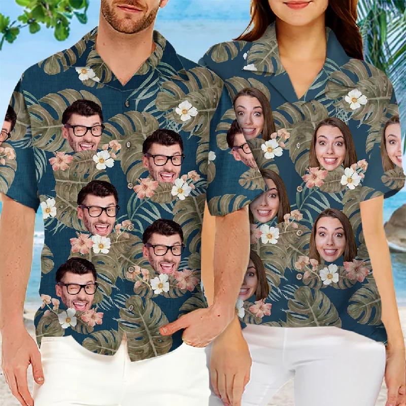 Custom Photo Tropical Leaves Summer Vibe - Couple Personalized Custom Unisex Hawaiian Shirt - Gift For Husband Wife