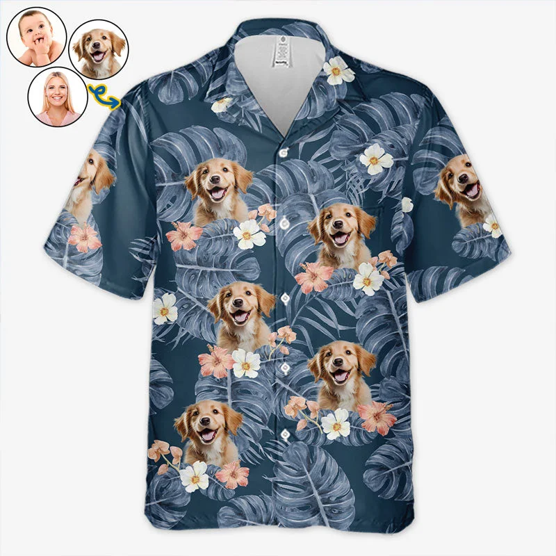 Custom Photo Tropical Leaves Summer Vibe - Dog & Cat Personalized Custom Unisex Tropical Hawaiian Aloha Shirt - Summer Vacation Gift, Gift For Pet Owners, Pet Lovers