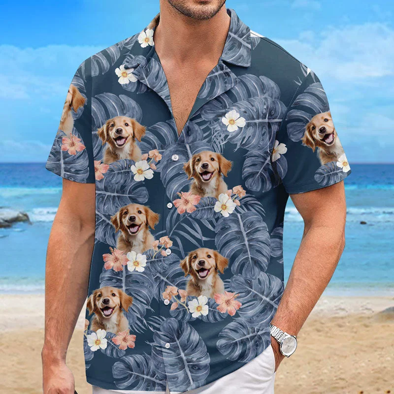 Custom Photo Tropical Leaves Summer Vibe - Dog & Cat Personalized Custom Unisex Tropical Hawaiian Aloha Shirt - Summer Vacation Gift, Gift For Pet Owners, Pet Lovers