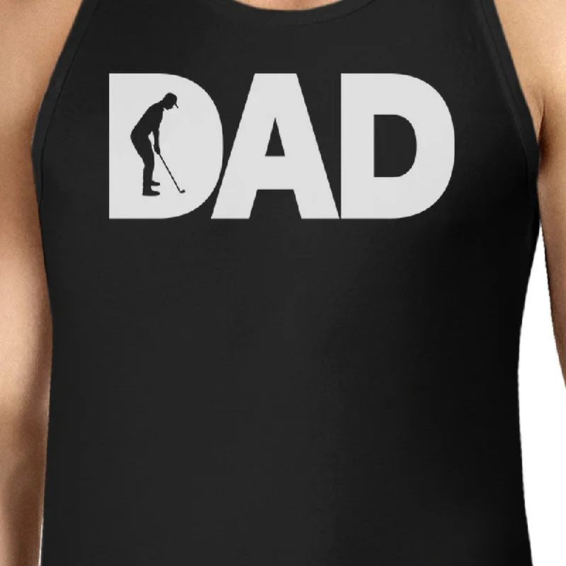 Dad Golf Mens Black Cotton Tank Top Funny Graphic Tee For Gold Dads