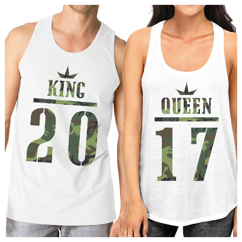 King And Queen Military Pattern Custom Matching Couple White Tank Tops