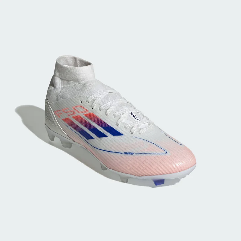 Adidas F50 League Mid-Cut FG Womens Football Boots (White/Lucid Blue/Solar Red)