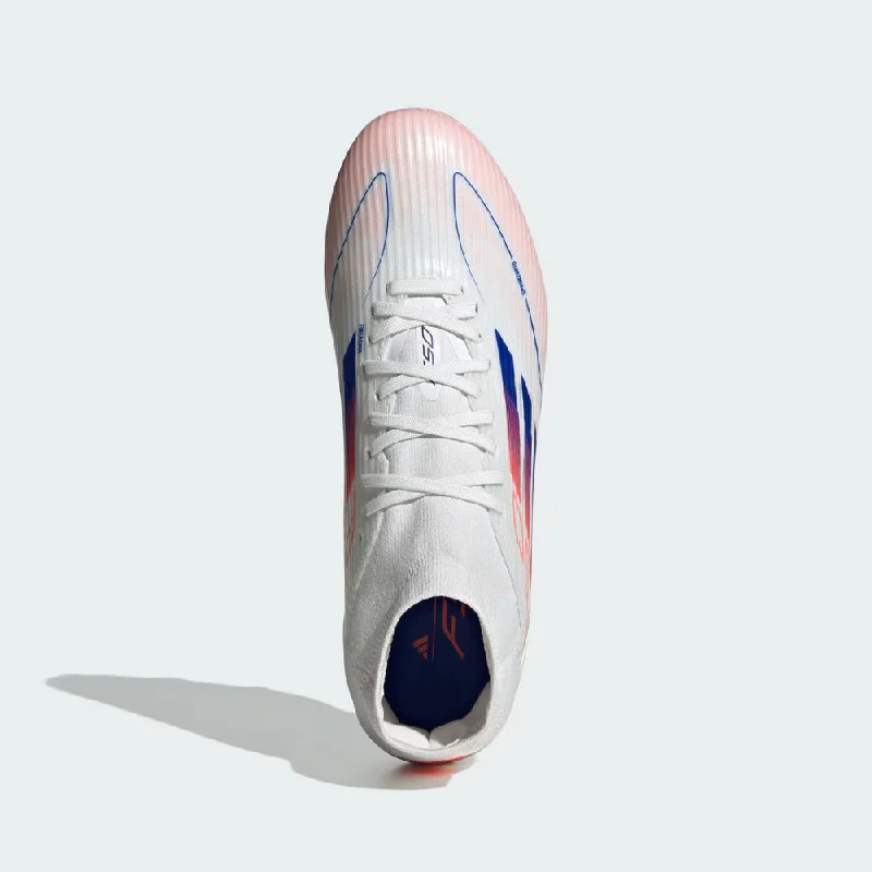 Adidas F50 League Mid-Cut FG Womens Football Boots (White/Lucid Blue/Solar Red)