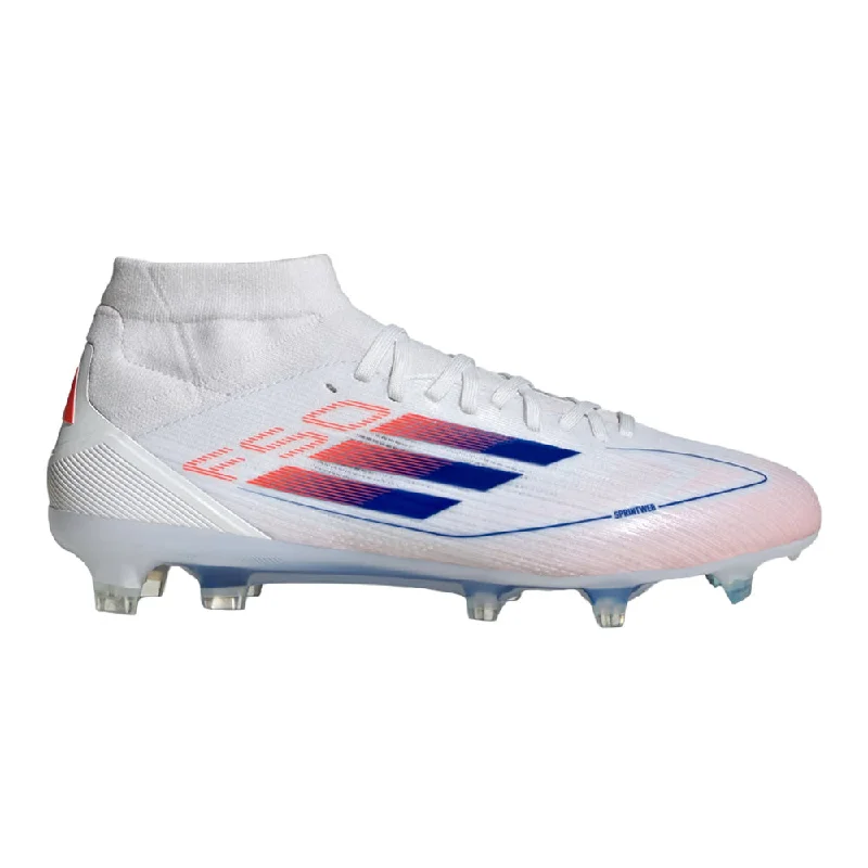 Adidas F50 Pro Mid-Cut FG Womens Football Boots (White/Lucid Blue/Solar Red)