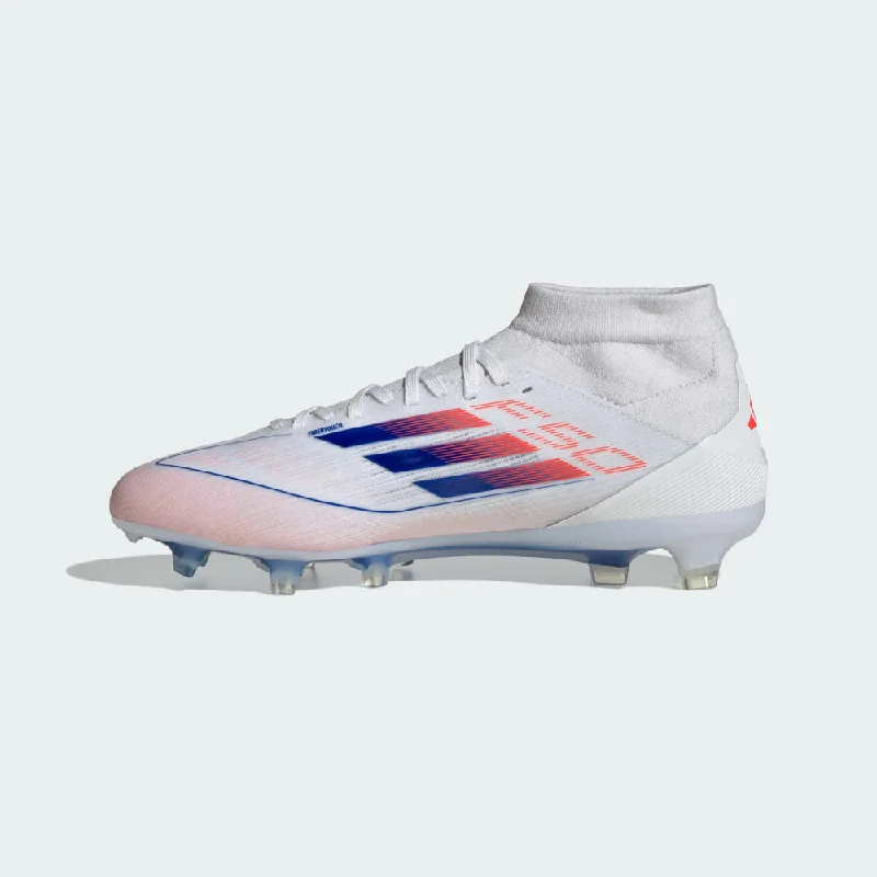 Adidas F50 Pro Mid-Cut FG Womens Football Boots (White/Lucid Blue/Solar Red)