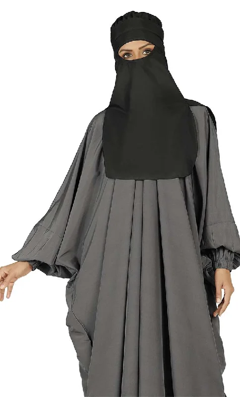 All Occasion Wear Grey And Black  Niqabh, Burkha, Khimar And Lining Set