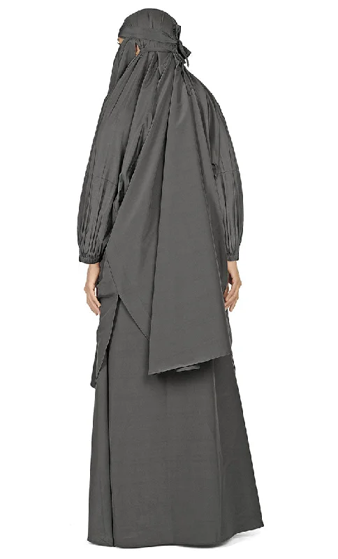 All Occasion Wear Grey Niqabh, Burkha, Khimar And Lining Set