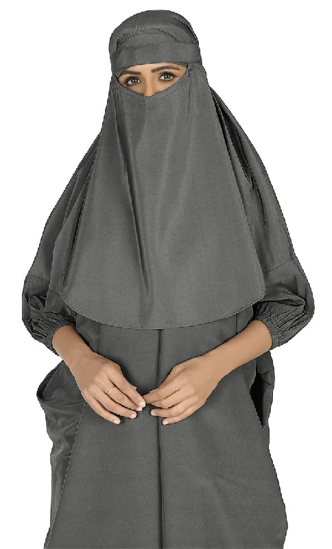 All Occasion Wear Grey Niqabh, Burkha, Khimar And Lining Set