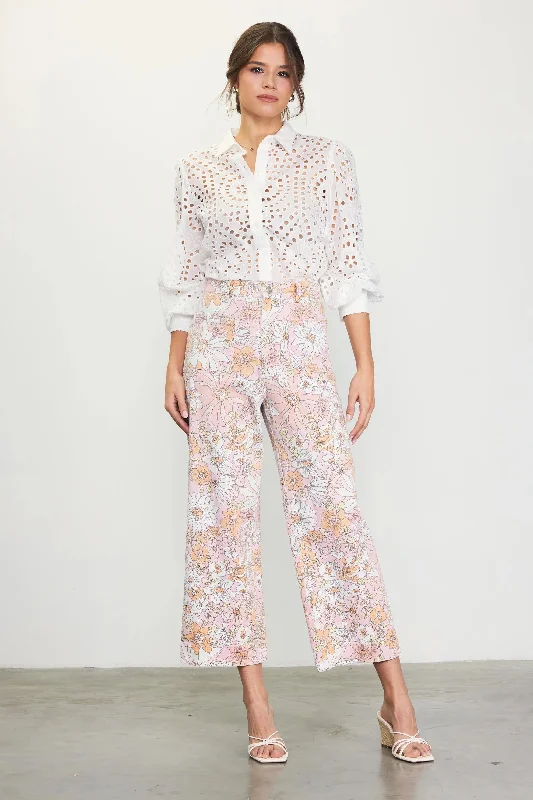 Apricot Retro Floral Wide Leg Pants