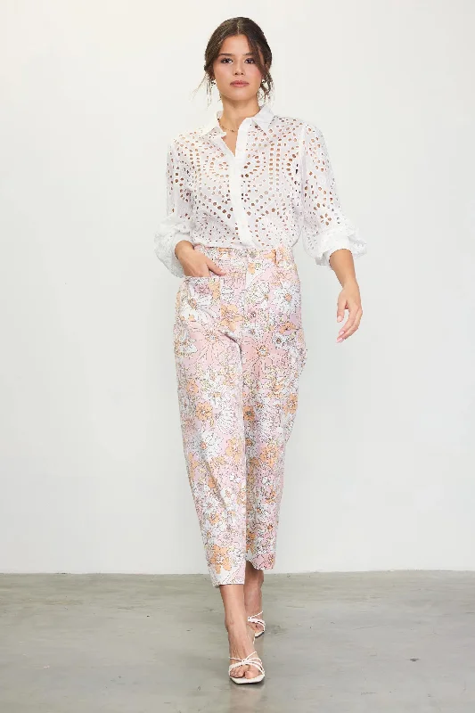 Apricot Retro Floral Wide Leg Pants