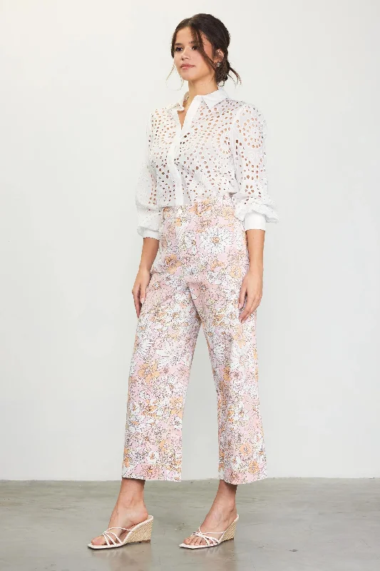 Apricot Retro Floral Wide Leg Pants