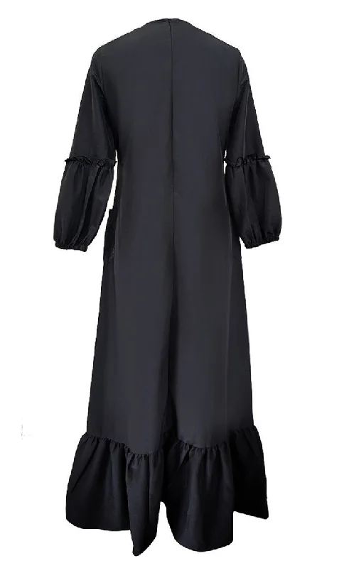 Basic Black Kashibo Ruffle Detailing Sleeves Abaya