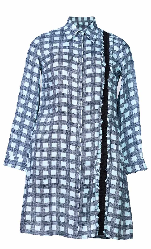 Basic Blue Check Printed Button Down Tunic