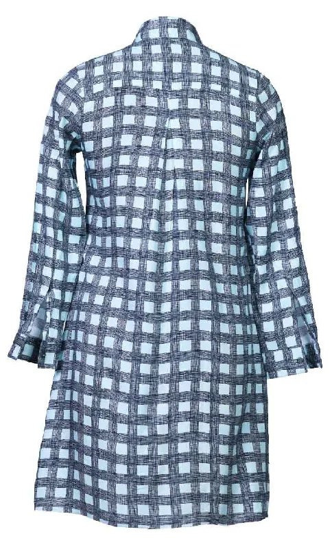 Basic Blue Check Printed Button Down Tunic