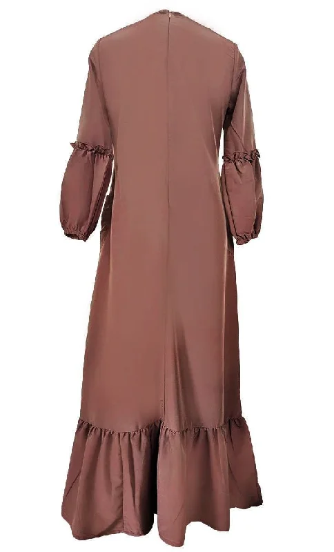 Basic Brown Kashibo Ruffle Detailing Sleeves Abaya