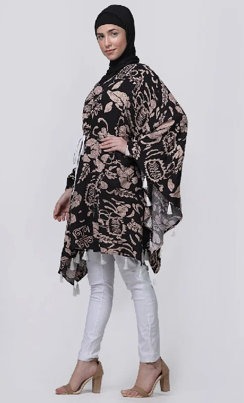 Basic Everyday Wear Printed Floral Tunic With Contrasted Tessels And Dori