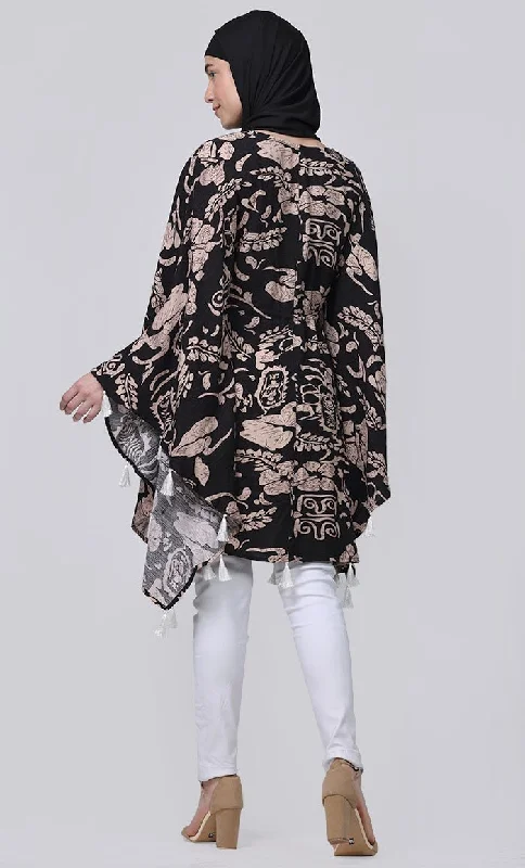 Basic Everyday Wear Printed Floral Tunic With Contrasted Tessels And Dori