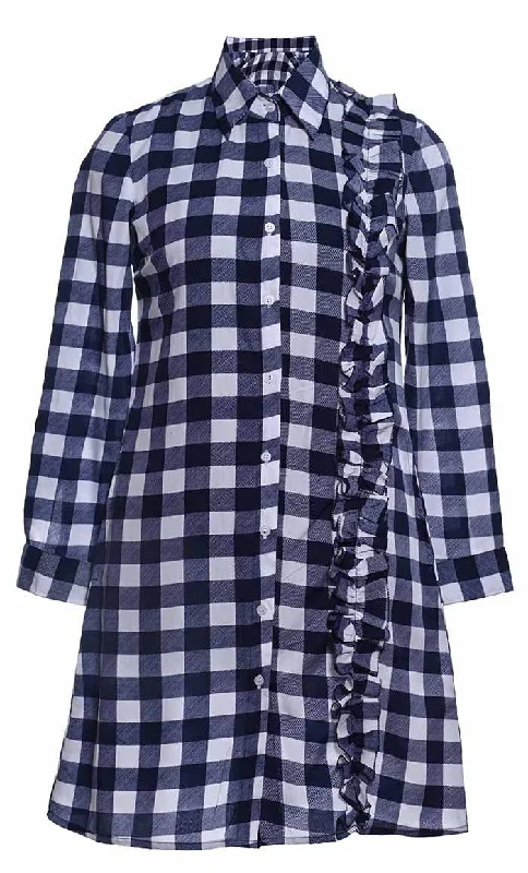 Basic Gingham Printed Button Down Tunic With Pockets