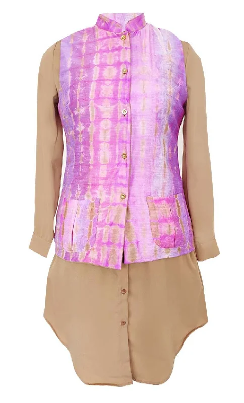 Basic Light Digital Printed Waist Coat Style Jacket With Contrasted Tunic