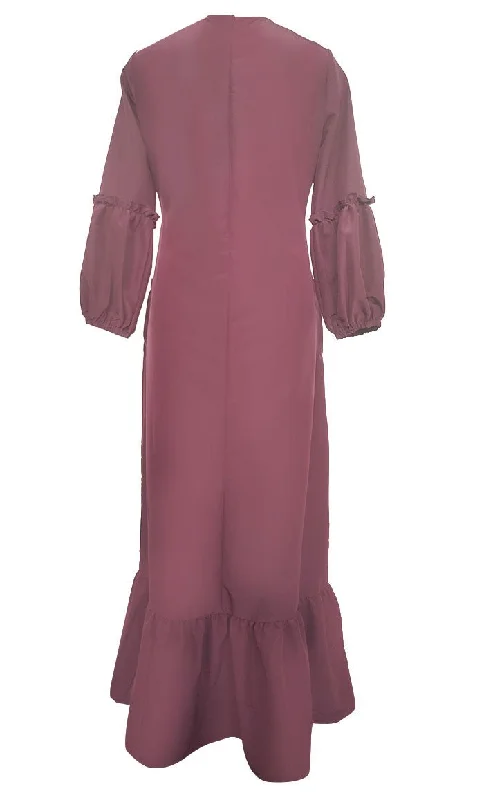 Basic Maroon Kashibo Ruffle Detailing Sleeves Abaya