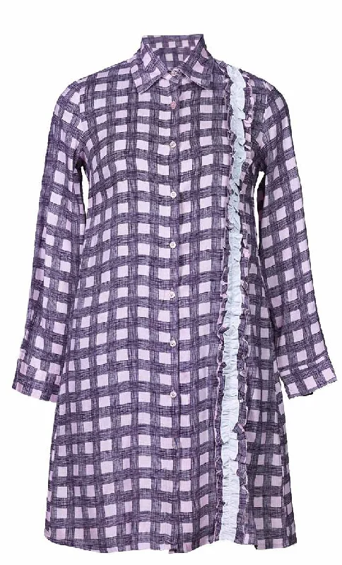 Basic Pink Check Printed Button Down Tunic