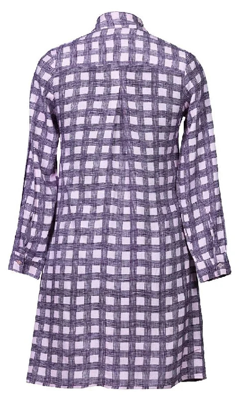 Basic Pink Check Printed Button Down Tunic