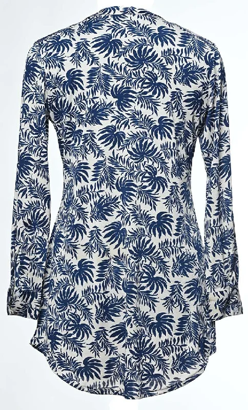 Basic Slip On Fern Leaves Print Button Front Tunic With Pockets