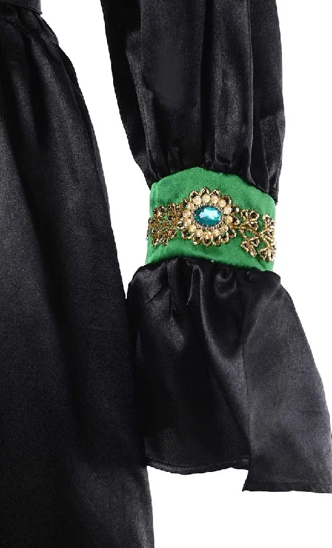 Beautiful Black Satin Embroidered Detailing Abaya With Tassels And Loose Belt