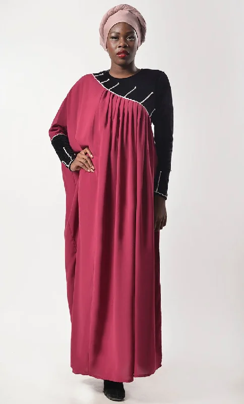 Beautiful Black And Maroon Contrasted Asymmetrical Abaya & Kaftan