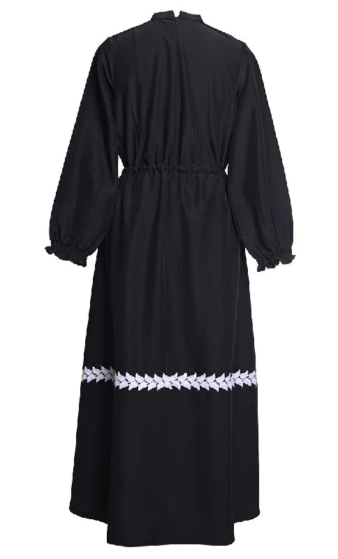 Beautiful Black White Intricate Lace Detailing Abaya