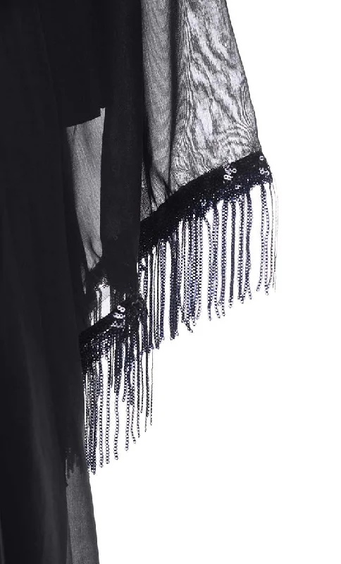 Black Fringes Lace Intricate Abaya