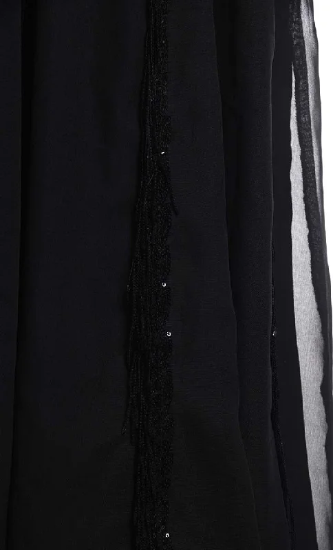 Black Fringes Lace Intricate Abaya