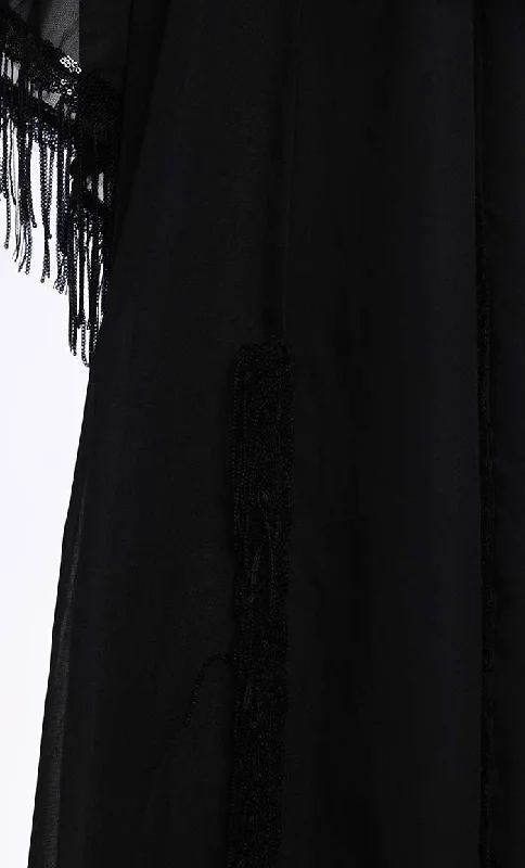 Black Fringes Lace Intricate Abaya